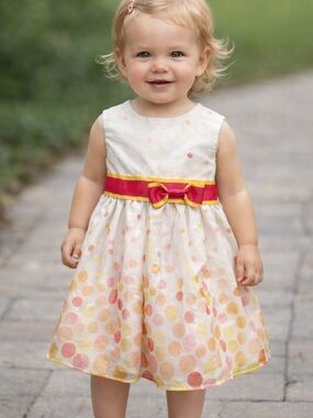 Kidture Collection Polka Dot Toddler Dress with Pink and yellow Bow